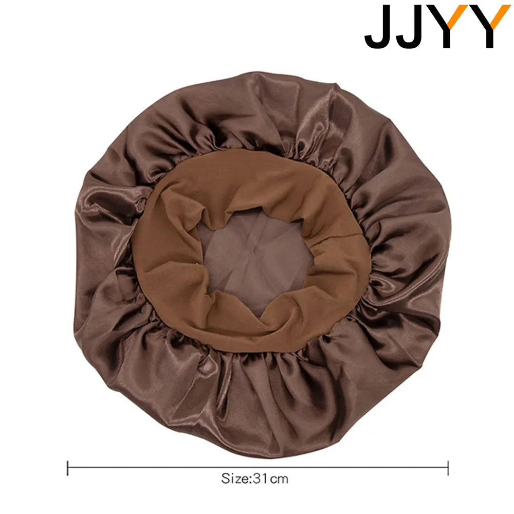 JJYY Adjust Solid Satin Bonnet Hair Styling Cap Long Hair Care Women Night Sleep Hat Silk Head Wrap Shower Cap Hair Styling Tool