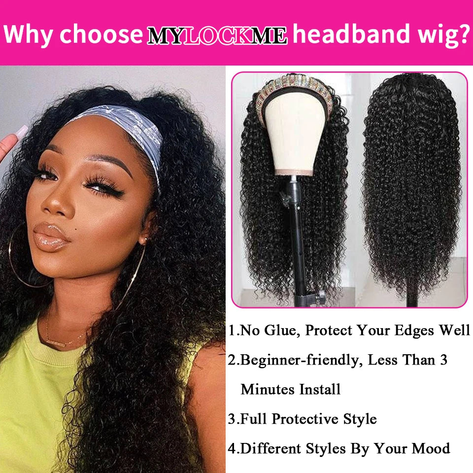 MYLOCKME Kinky Curly Headband Wig – 100% Brazilian Remy Human Hair