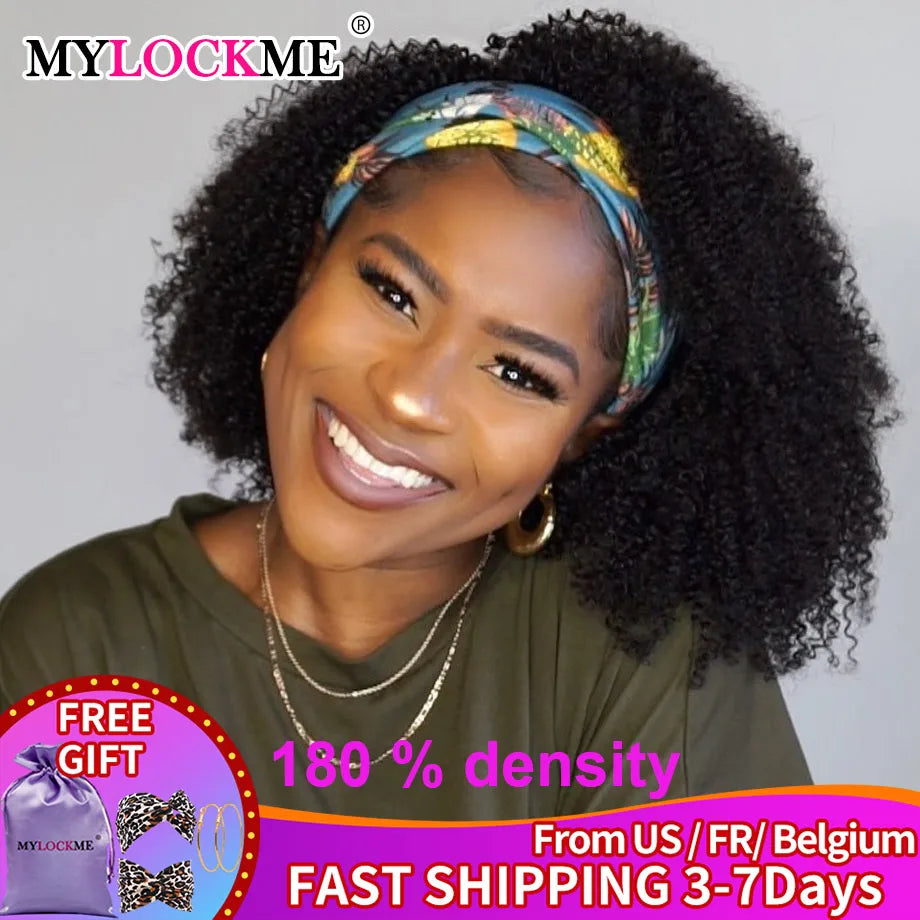 MYLOCKME Kinky Curly Headband Wig – 100% Brazilian Remy Human Hair