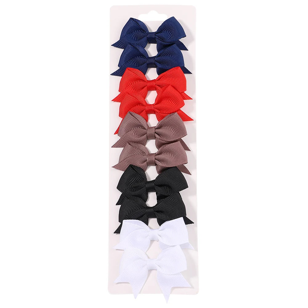 Solid Color Kids Bows Hair Clips 10 Pcs