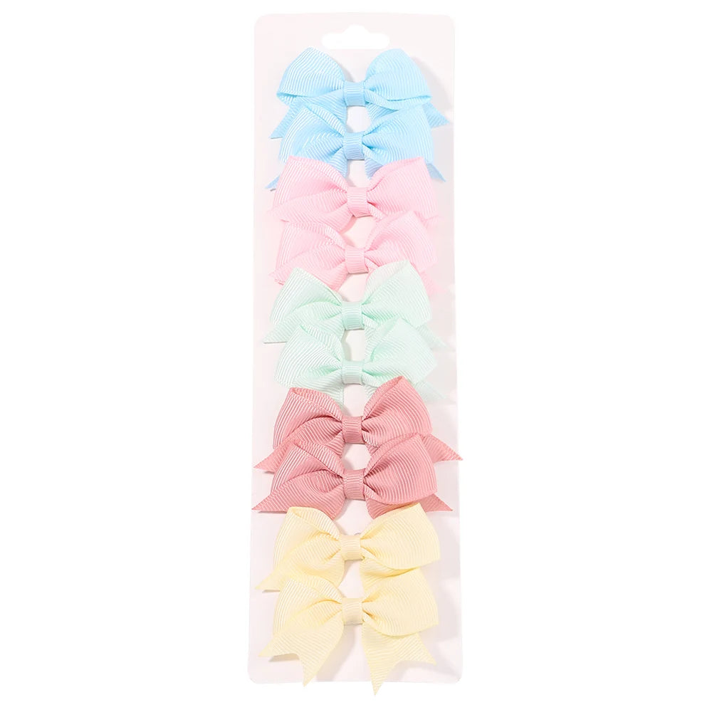 Solid Color Kids Bows Hair Clips 10 Pcs