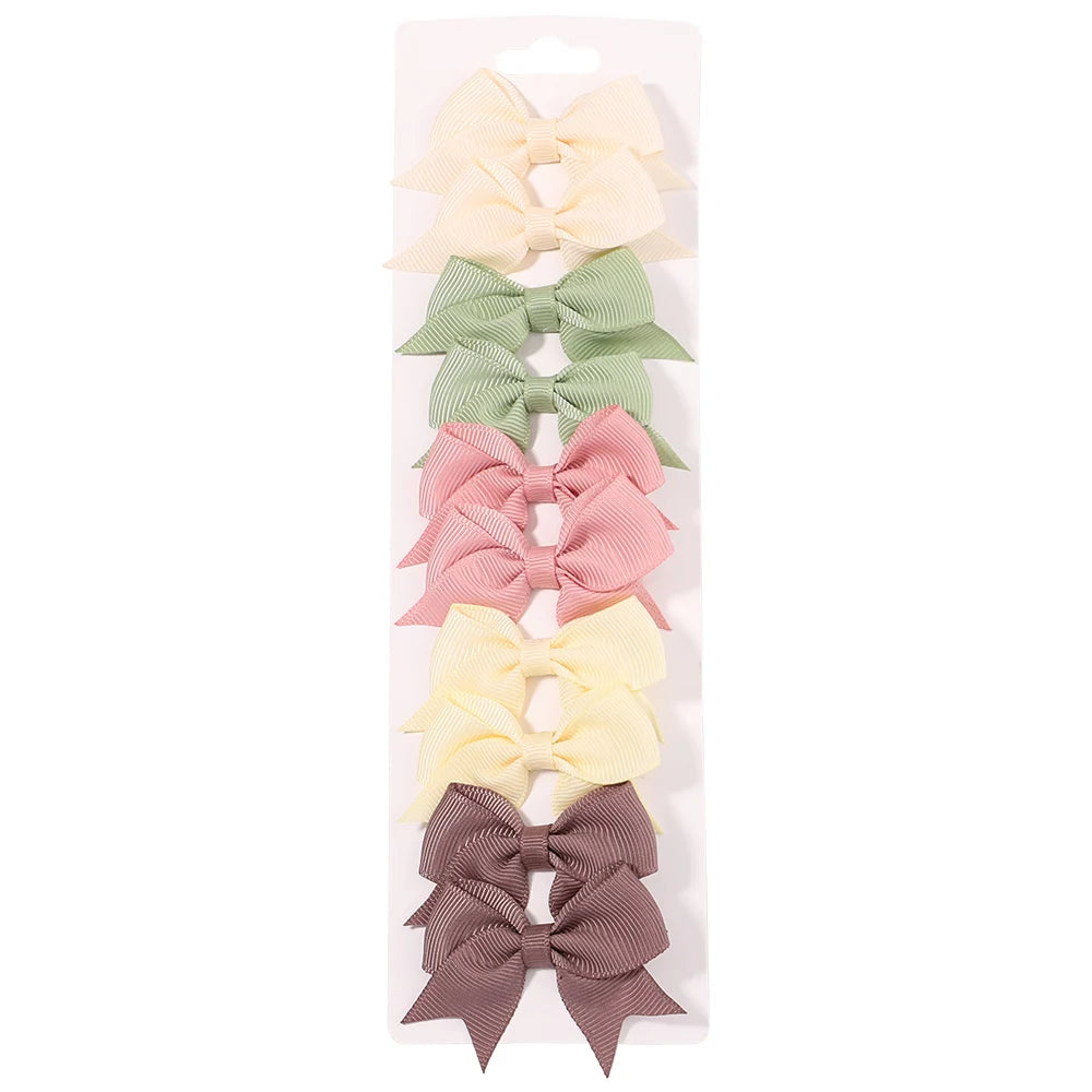 Solid Color Kids Bows Hair Clips 10 Pcs