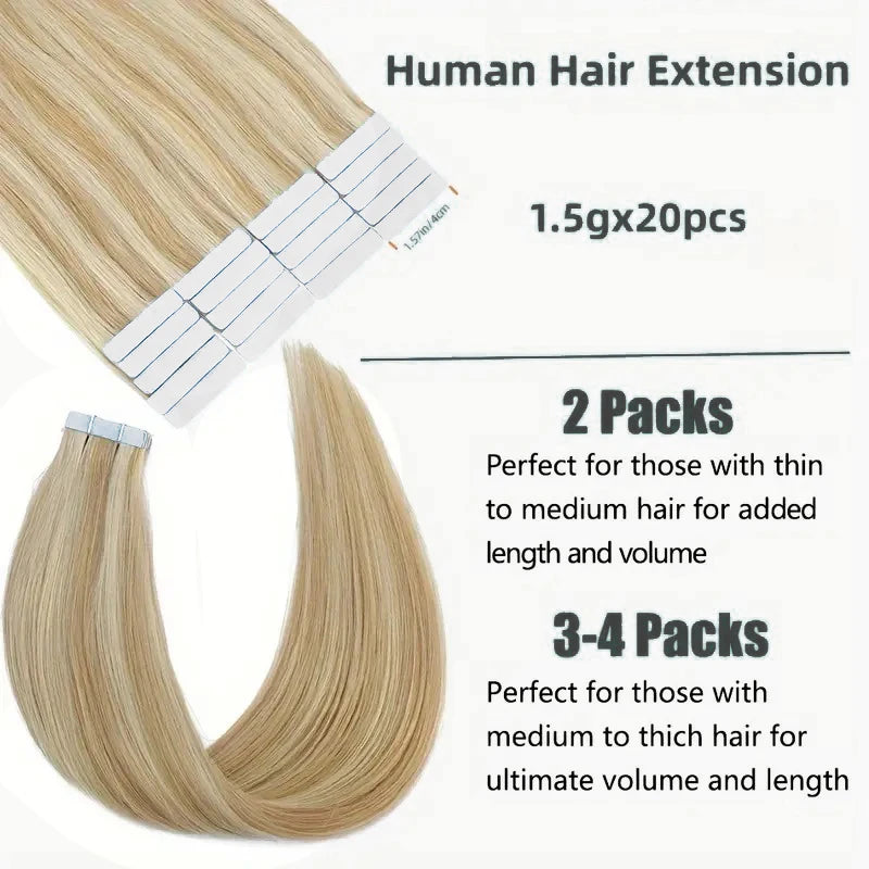 PU Tape in Hair Extensions Human Hair Straight Wave for Black Women