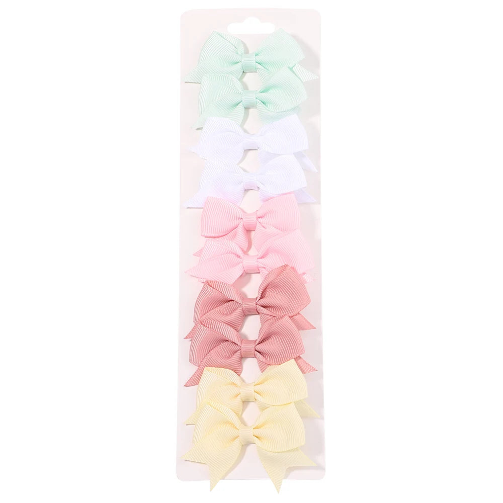 Solid Color Kids Bows Hair Clips 10 Pcs