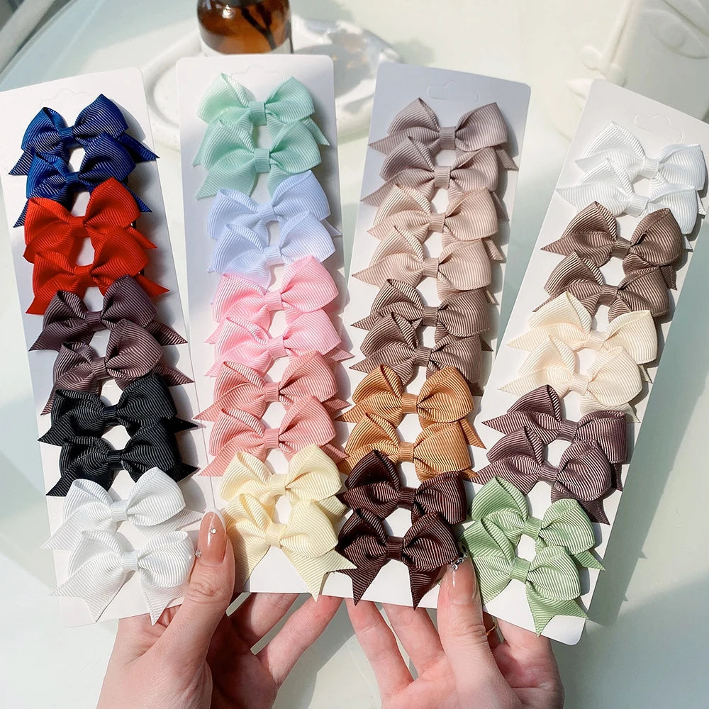 Solid Color Kids Bows Hair Clips 10 Pcs