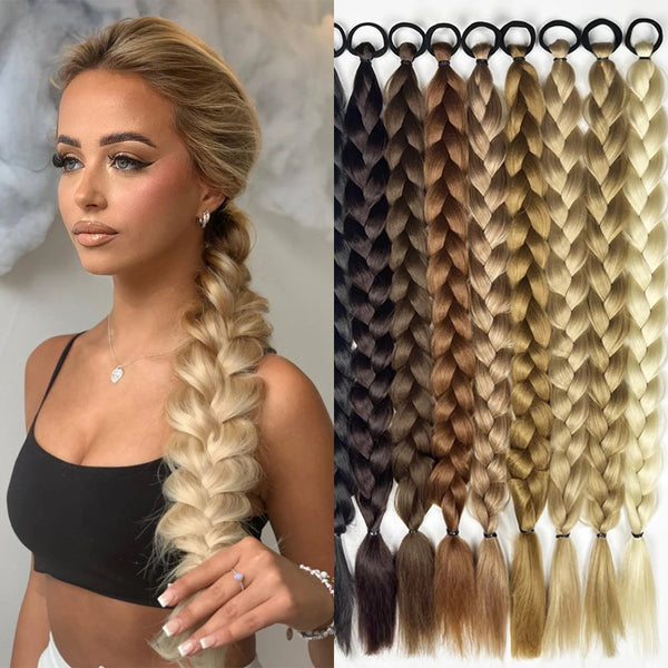 Synthetic Long Twist Braid Ponytail Extensions With Rubber Band