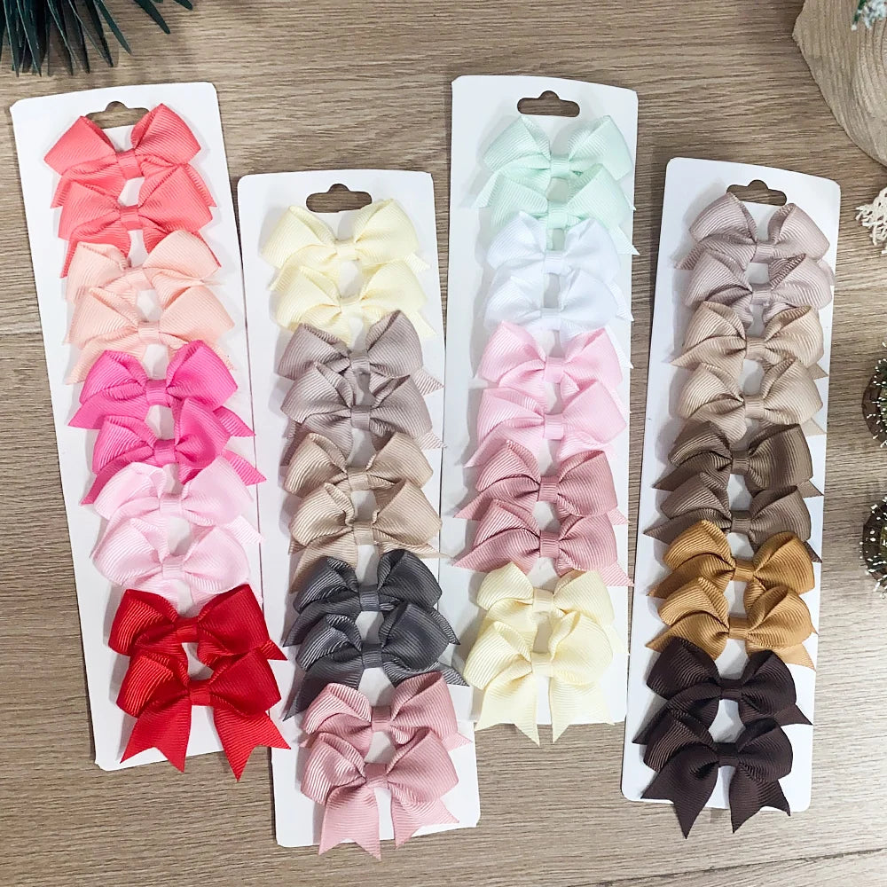 Solid Color Kids Bows Hair Clips 10 Pcs