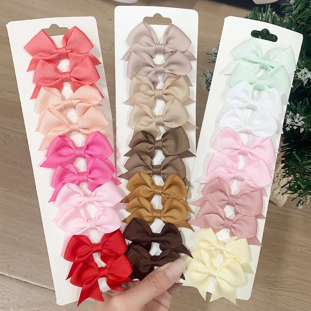 Solid Color Kids Bows Hair Clips 10 Pcs