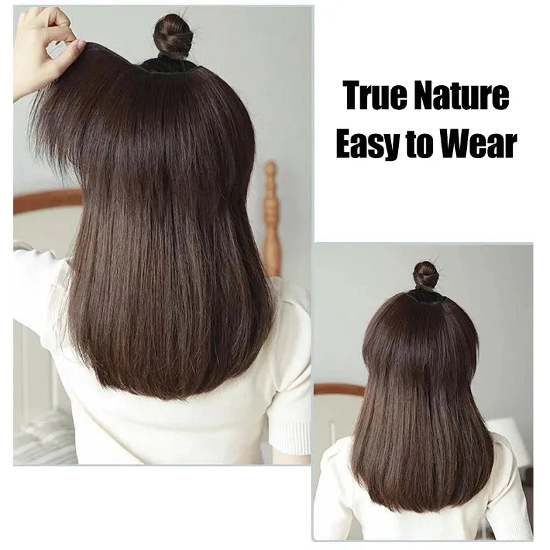 Synthetic Short Straight  Half Head 4Clips Hair Extension