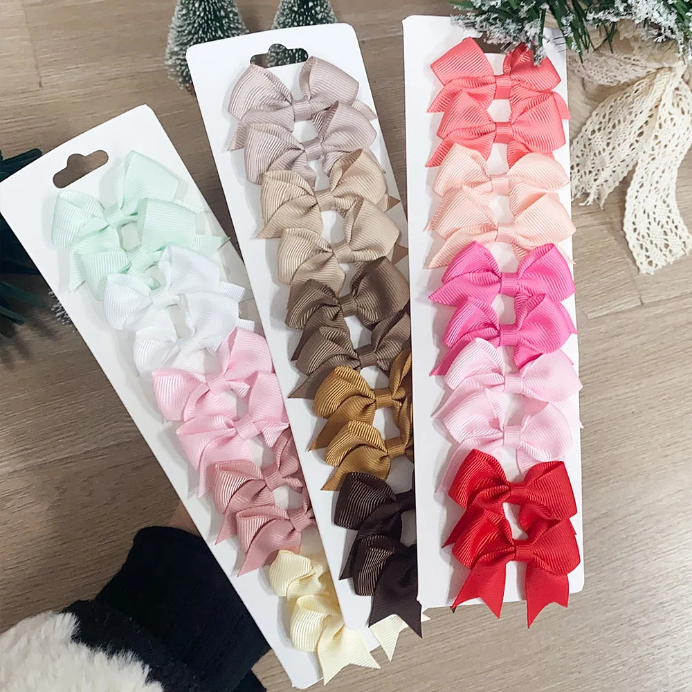 Solid Color Kids Bows Hair Clips 10 Pcs