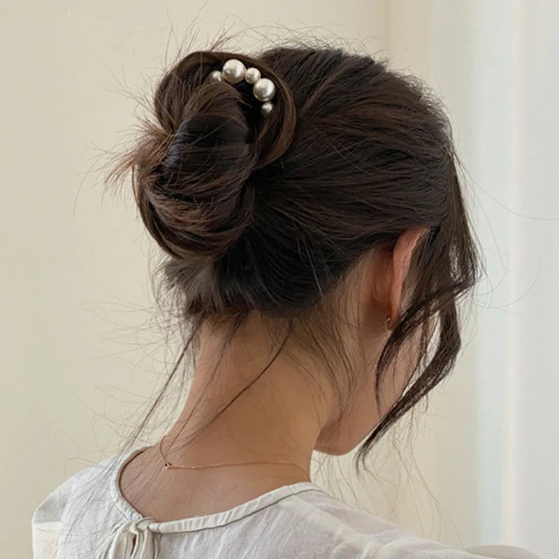 U Shaped  Pearl Alloy Waved Hair Clips Hairpins