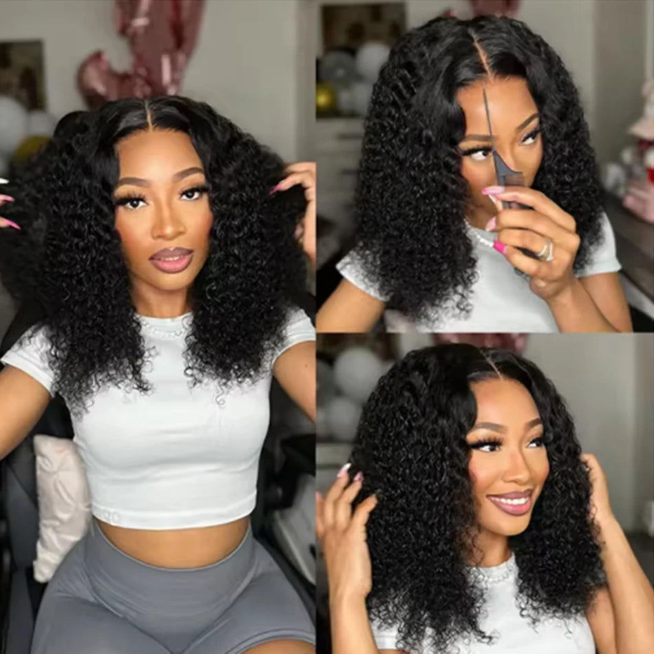 Jessenia Glueless Wig Human Hair Ready To Wear Kinky Curly Bob Wigs For Women Deep Curl Bob Wig 100% Human Hair Wigs PreCut Lace