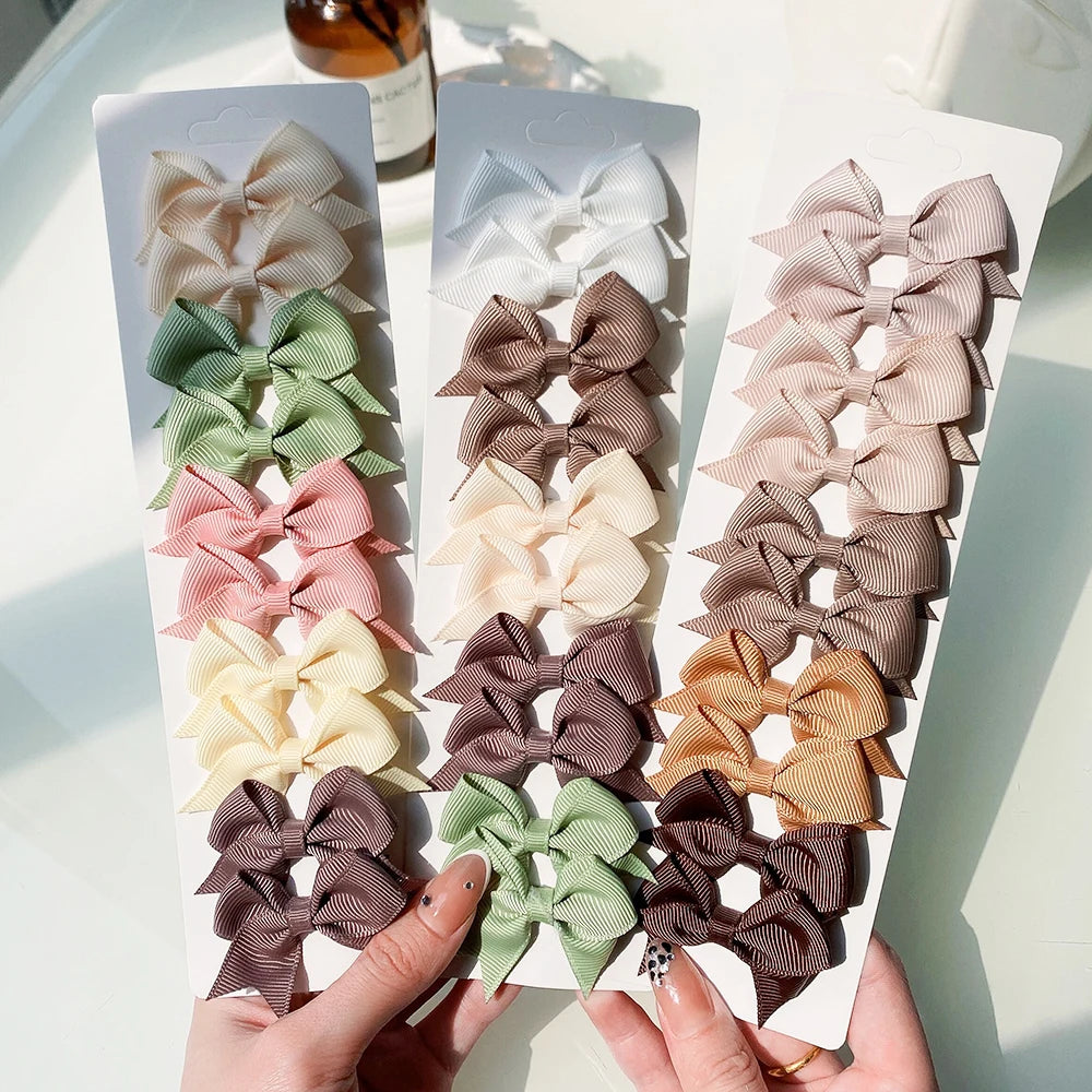 Solid Color Kids Bows Hair Clips 10 Pcs