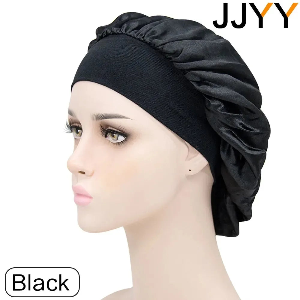 JJYY Adjust Solid Satin Bonnet Hair Styling Cap Long Hair Care Women Night Sleep Hat Silk Head Wrap Shower Cap Hair Styling Tool