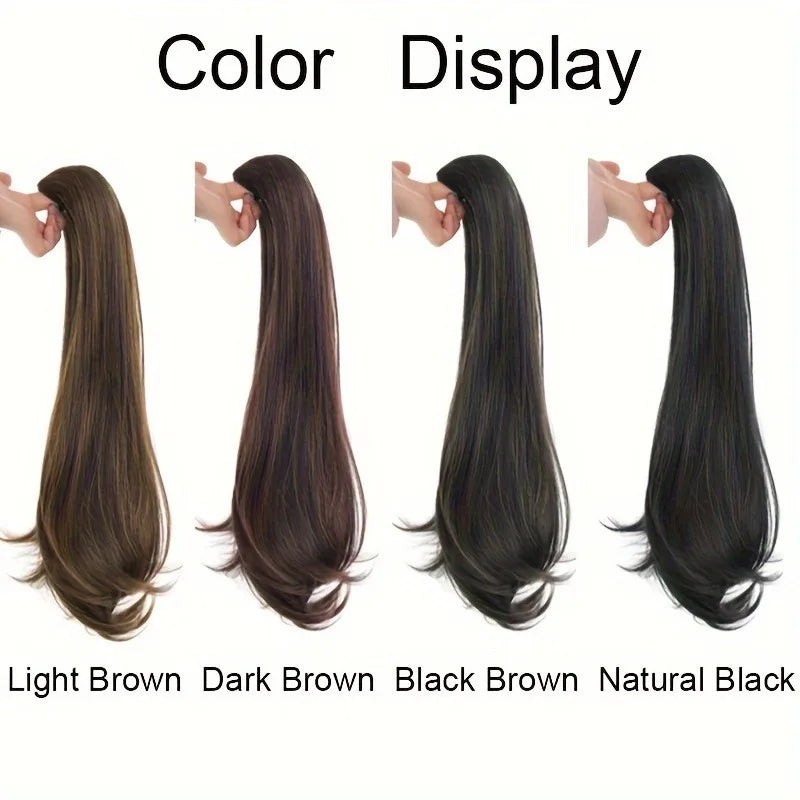 Synthetic Long Straight Grab Clip In Ponytail Hair Extensions