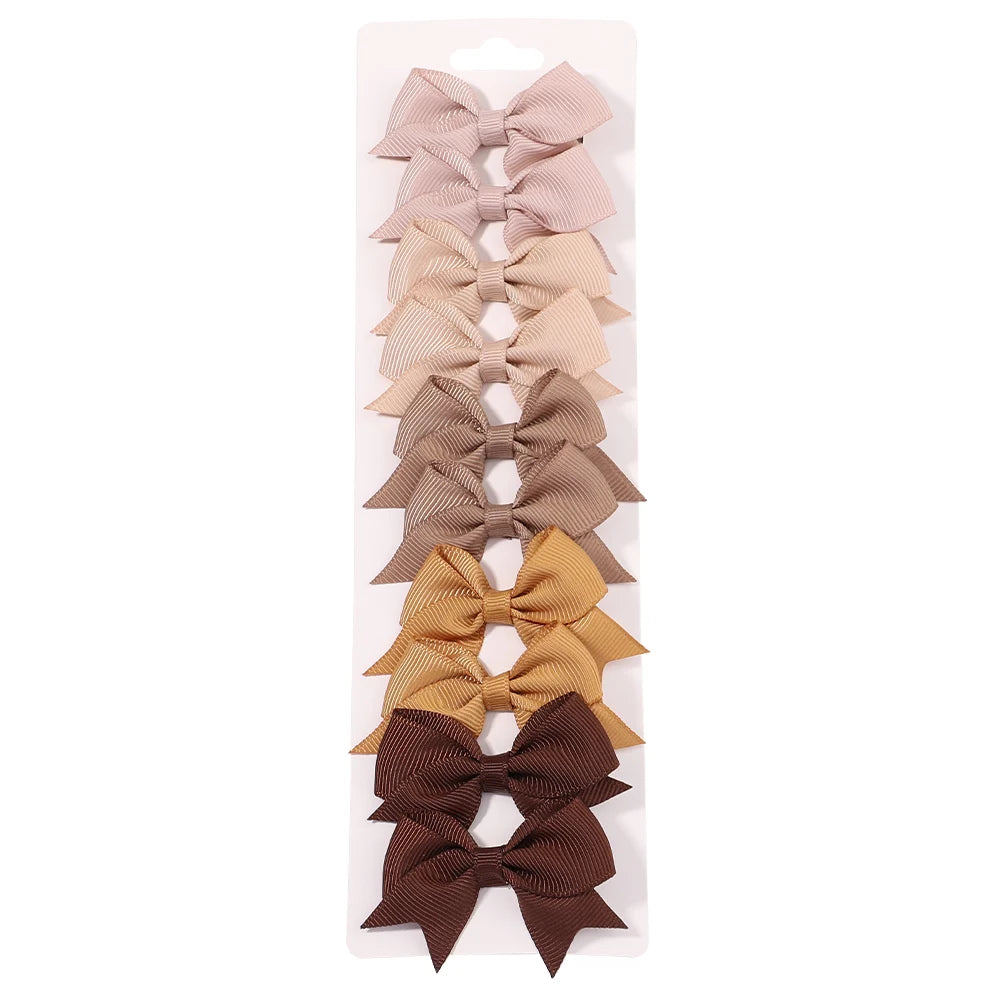 Solid Color Kids Bows Hair Clips 10 Pcs