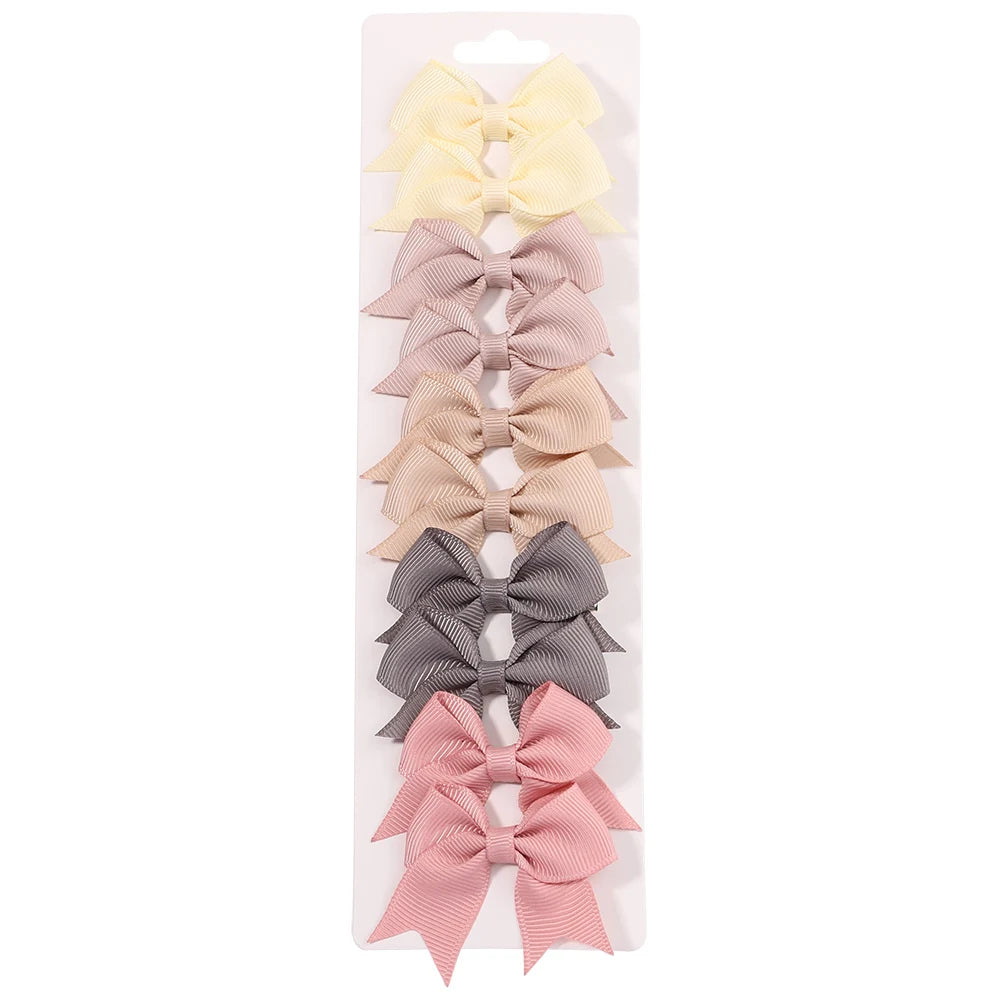 Solid Color Kids Bows Hair Clips 10 Pcs