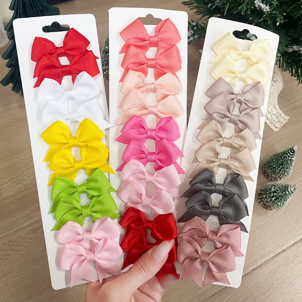 Solid Color Kids Bows Hair Clips 10 Pcs