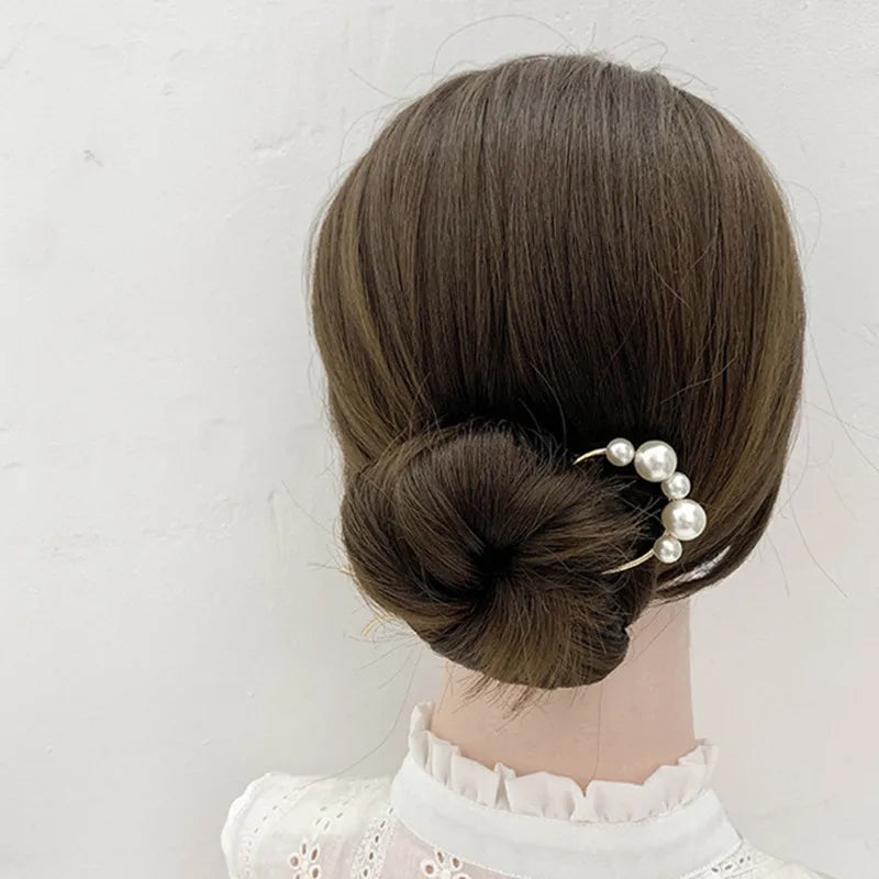 U Shaped  Pearl Alloy Waved Hair Clips Hairpins