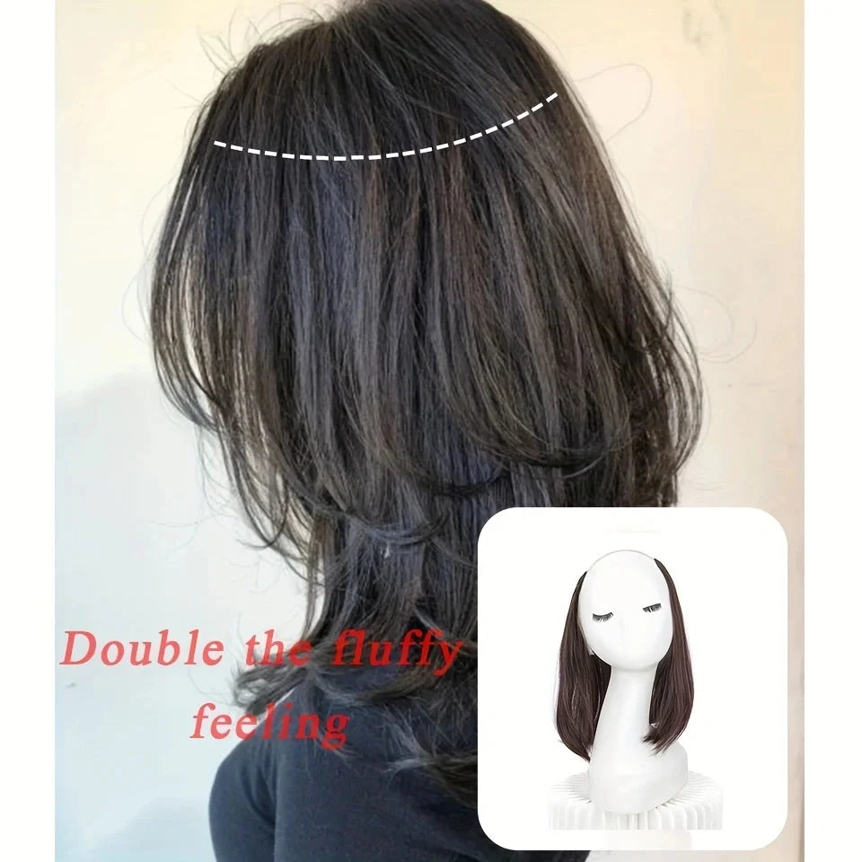 Synthetic Short Straight  Half Head 4Clips Hair Extension