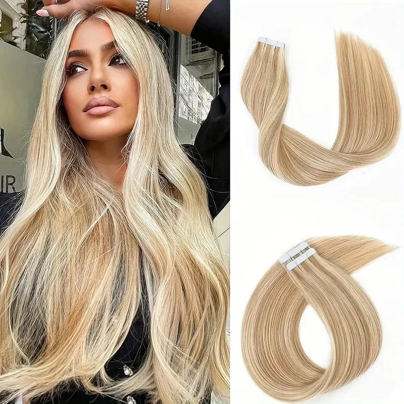 PU Tape in Hair Extensions Human Hair Straight Wave for Black Women