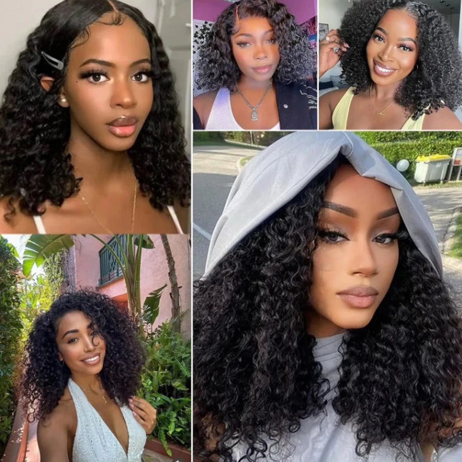Jessenia Glueless Wig Human Hair Ready To Wear Kinky Curly Bob Wigs For Women Deep Curl Bob Wig 100% Human Hair Wigs PreCut Lace