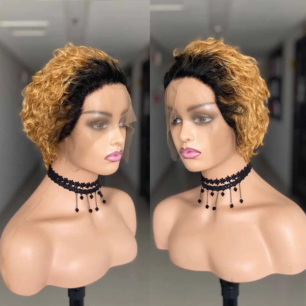 13x1 Lace Front Human Hair Wig – Short Curly Brazilian Water Wave Wig