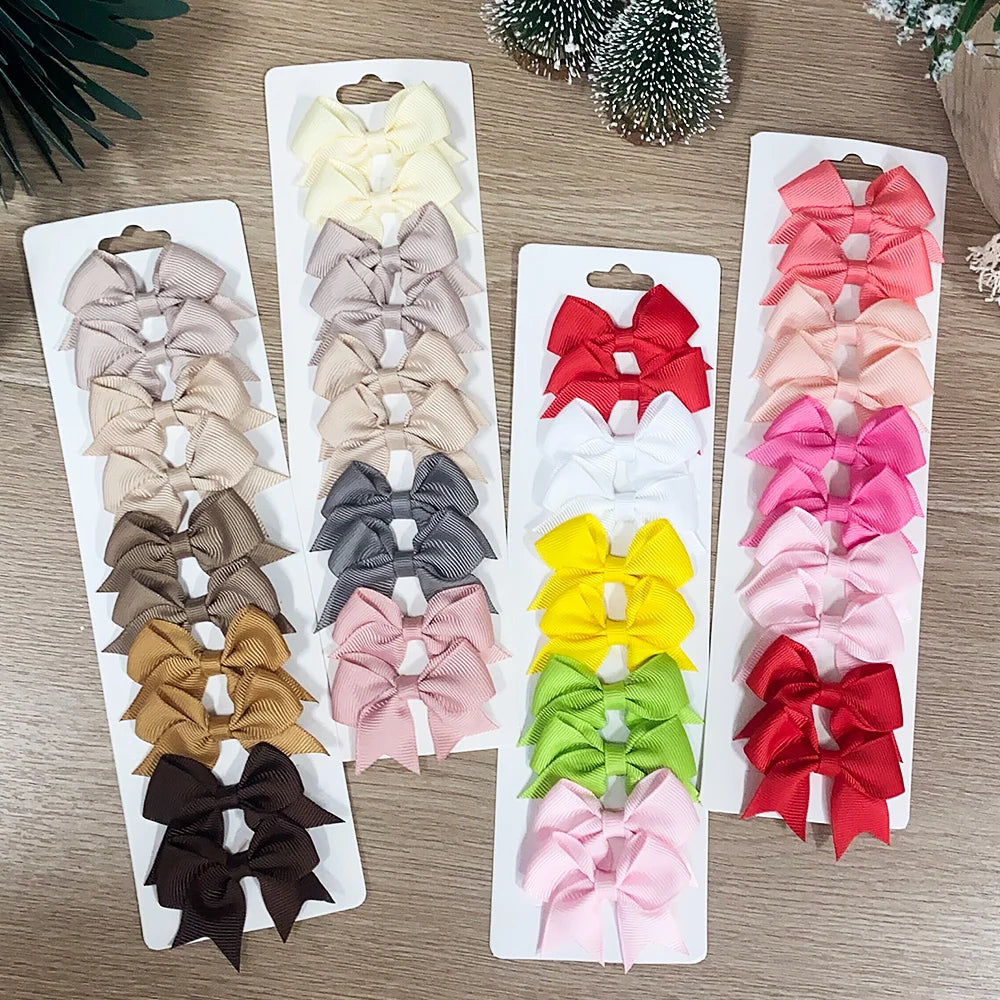 Solid Color Kids Bows Hair Clips 10 Pcs