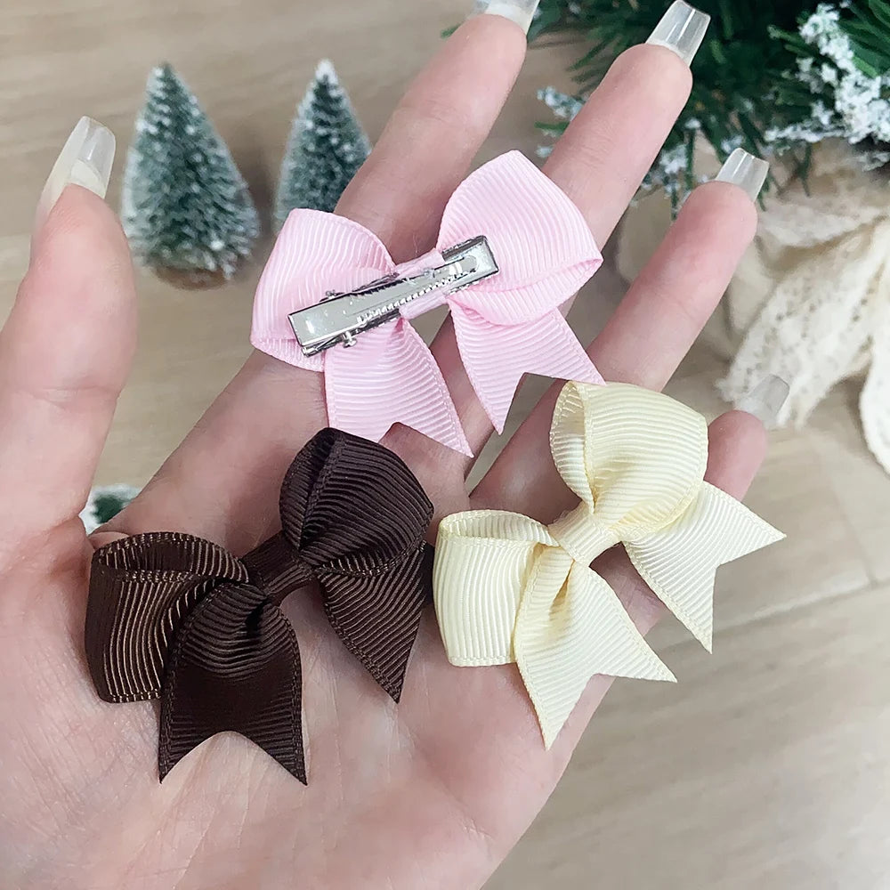 Solid Color Kids Bows Hair Clips 10 Pcs