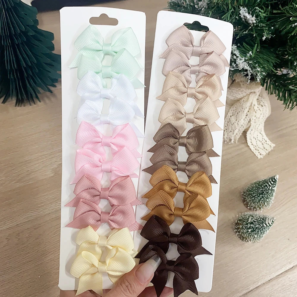 Solid Color Kids Bows Hair Clips 10 Pcs