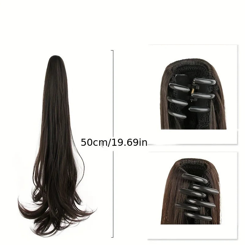 Synthetic Long Straight Grab Clip In Ponytail Hair Extensions