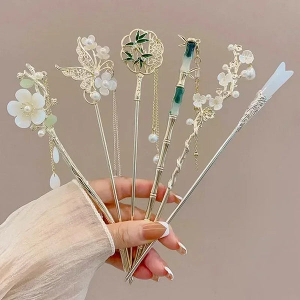 Vintage Bell Orchid Flower Fringe Hair Sticks