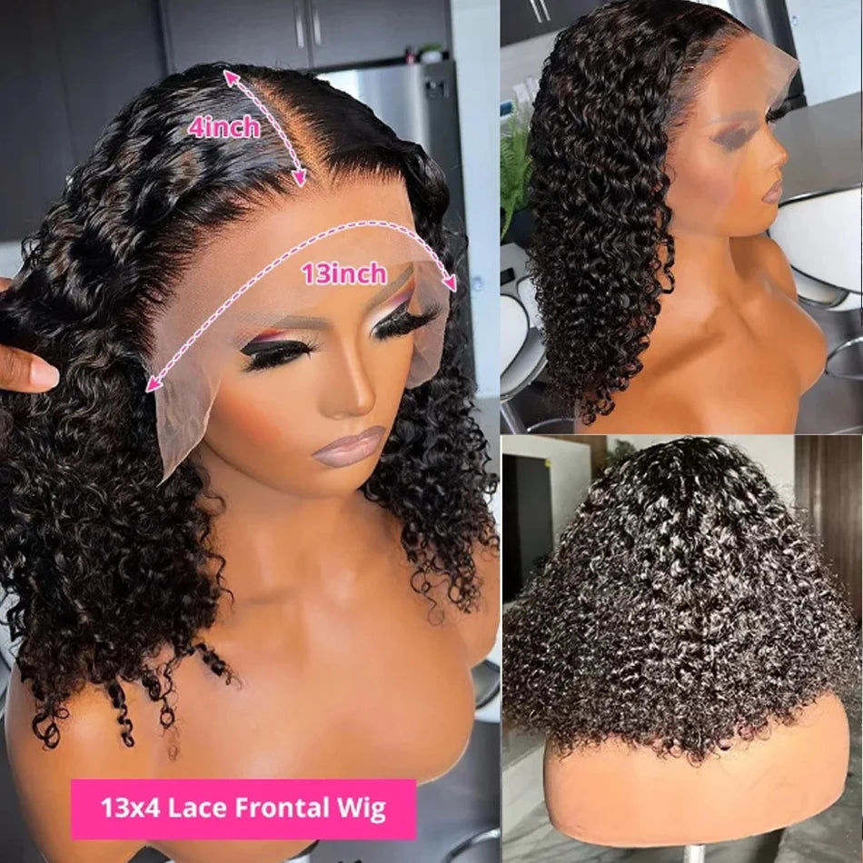 Jessenia Glueless Wig Human Hair Ready To Wear Kinky Curly Bob Wigs For Women Deep Curl Bob Wig 100% Human Hair Wigs PreCut Lace
