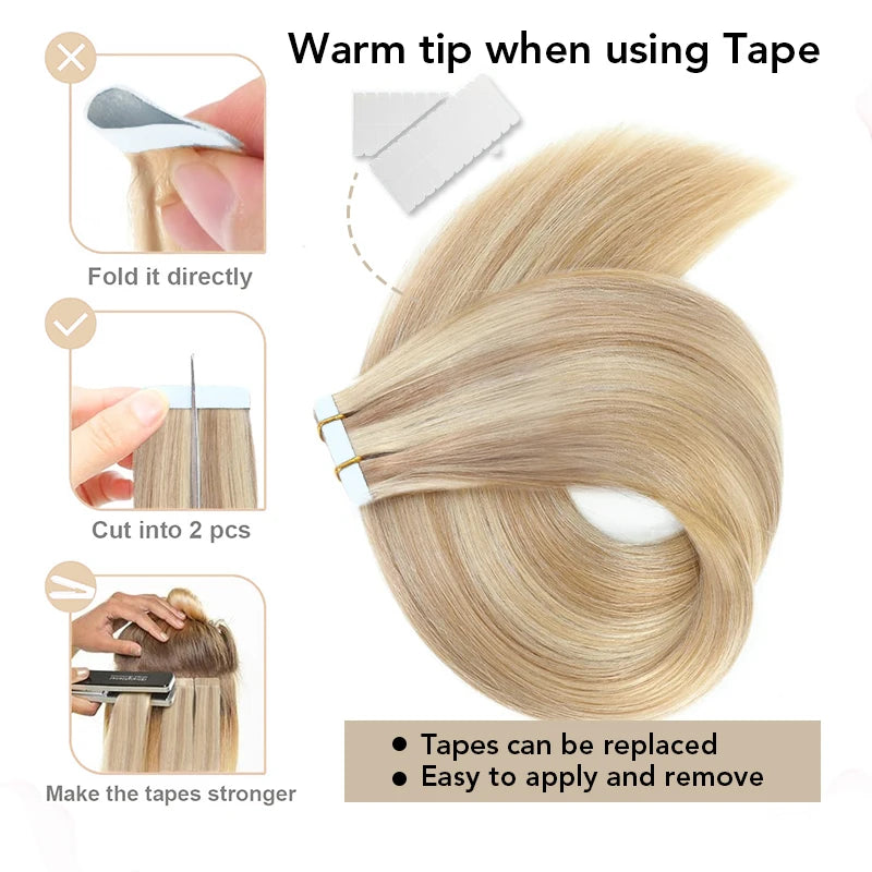 PU Tape in Hair Extensions Human Hair Straight Wave for Black Women