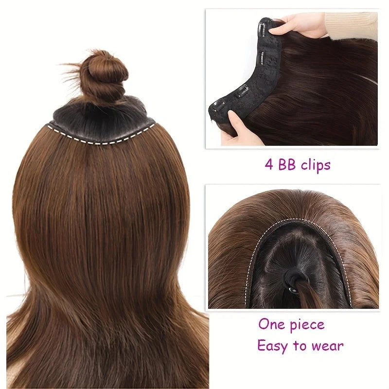 Synthetic Short Straight  Half Head 4Clips Hair Extension