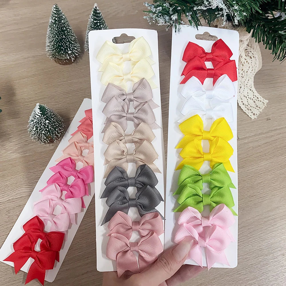 Solid Color Kids Bows Hair Clips 10 Pcs