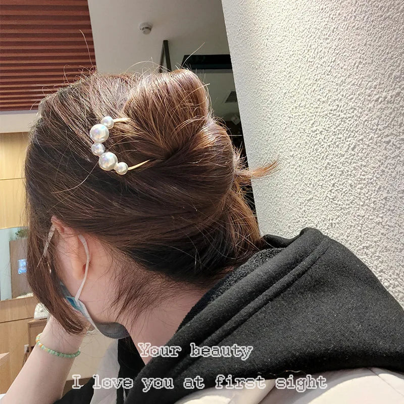 U Shaped  Pearl Alloy Waved Hair Clips Hairpins