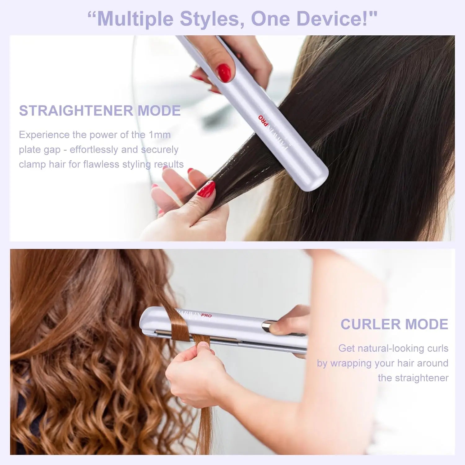 Flat Iron,1.25'' Curling Iron Hair Straightener Brush with Detachable Power