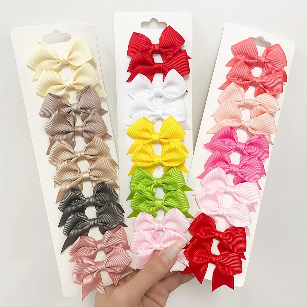 Solid Color Kids Bows Hair Clips 10 Pcs