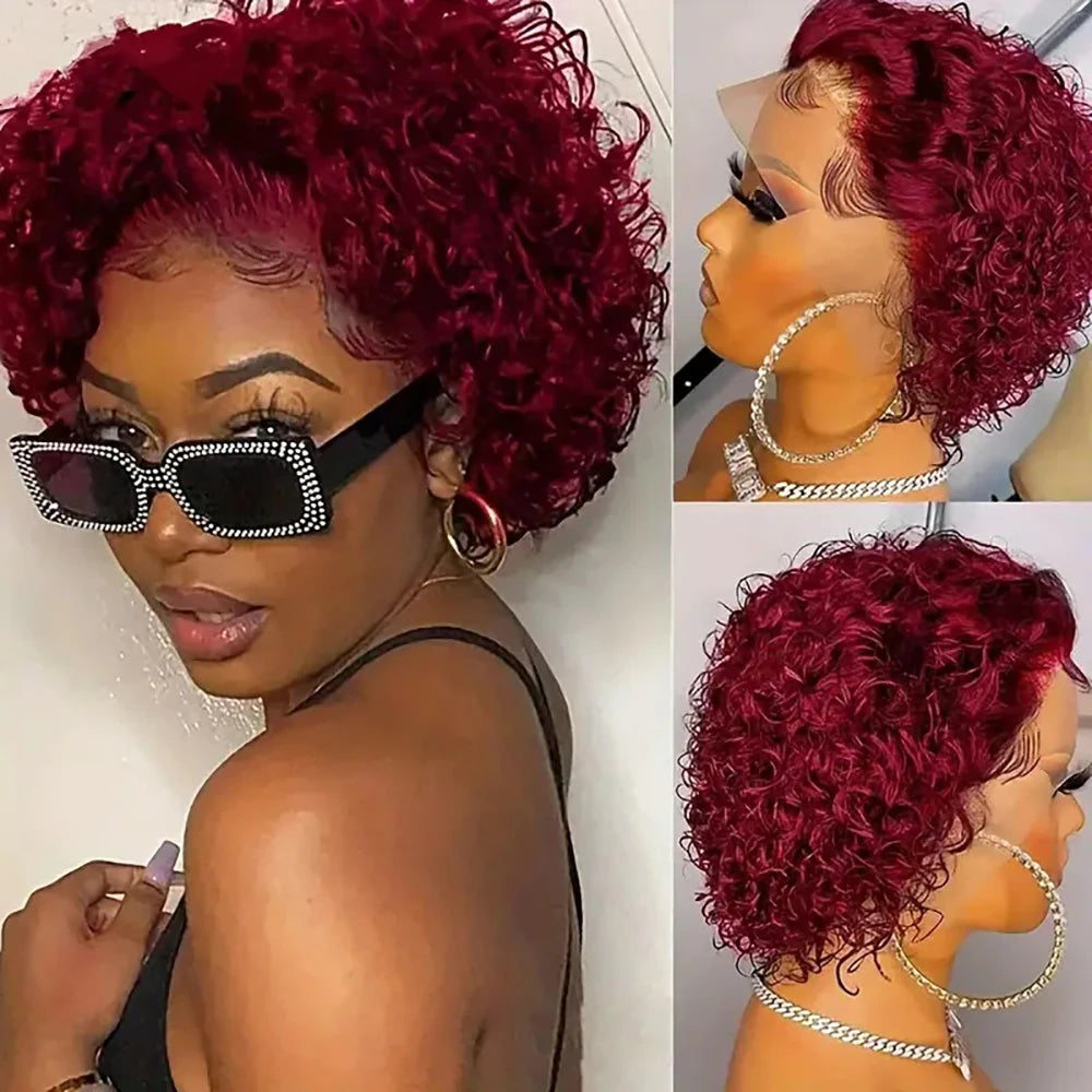 13x1 Lace Front Human Hair Wig – Short Curly Brazilian Water Wave Wig